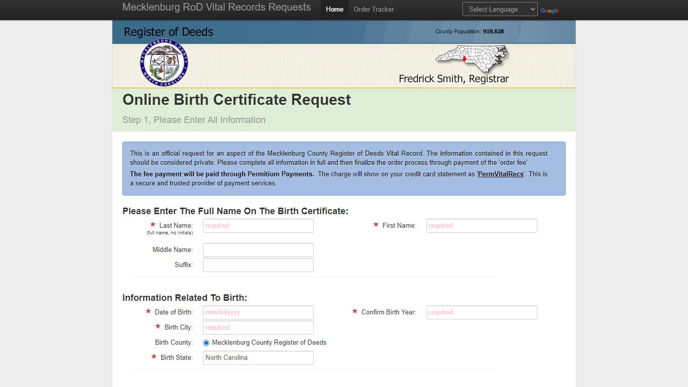 Mecklenburg County Register of Deeds Online Birth and Death Vital ...